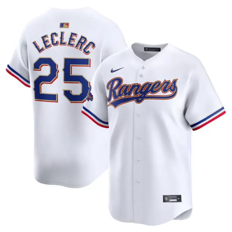 Men's Texas Rangers Jose Leclerc Nike White 2024 Gold Collection Limited Player Jersey Men's Texas Rangers Jose Leclerc Nike White 2024 Gold Collection Limited Player Jersey