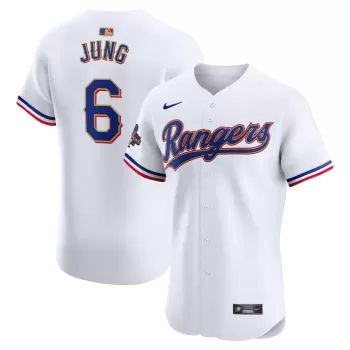 Men's Texas Rangers Josh Jung Nike White 2024 Gold Collection Elite Player Jersey
