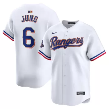 Men's Texas Rangers Josh Jung Nike White 2024 Gold Collection Limited Player Jersey Men's Texas Rangers Josh Jung Nike White 2024 Gold Collection Limited Player Jersey