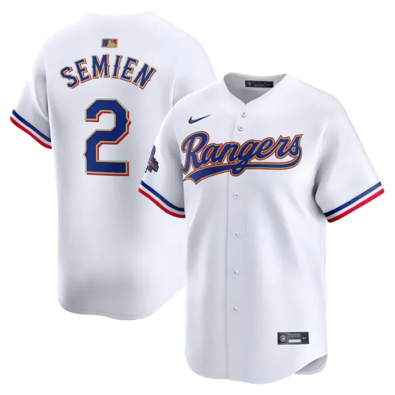 Men's Texas Rangers Marcus Semien Nike White 2024 Gold Collection Limited Player Jersey Men's Texas Rangers Marcus Semien Nike White 2024 Gold Collection Limited Player Jersey
