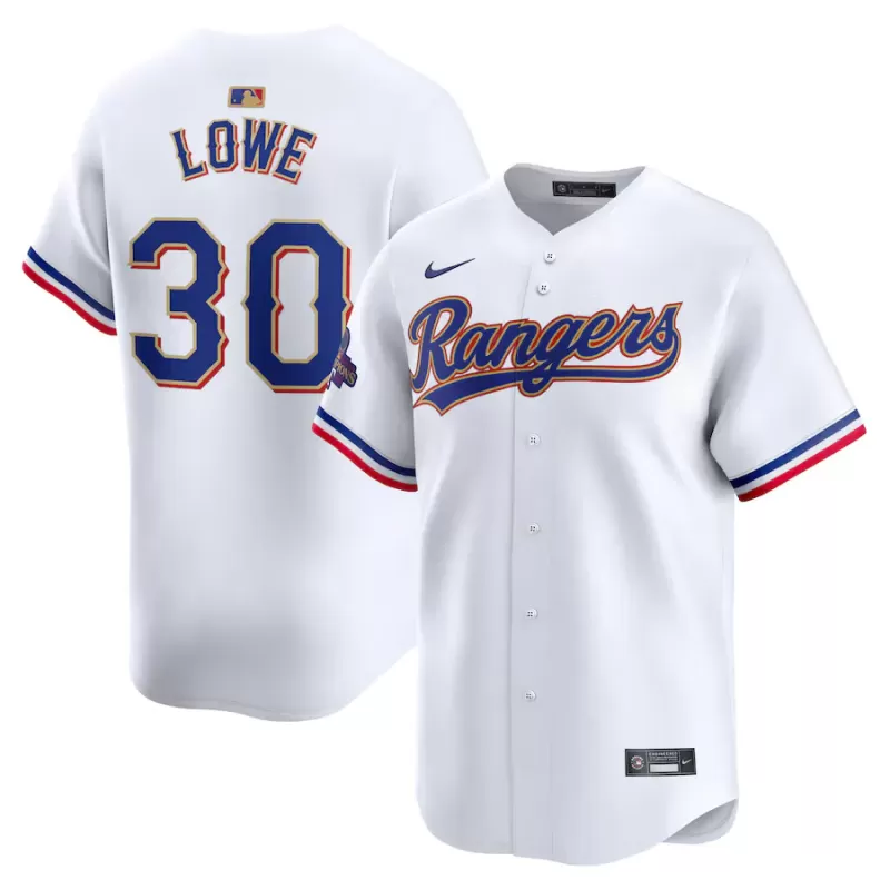 Men's Texas Rangers Nathaniel Lowe Nike White 2024 Gold Collection Limited Player Jersey Men's Texas Rangers Nathaniel Lowe Nike White 2024 Gold Collection Limited Player Jersey