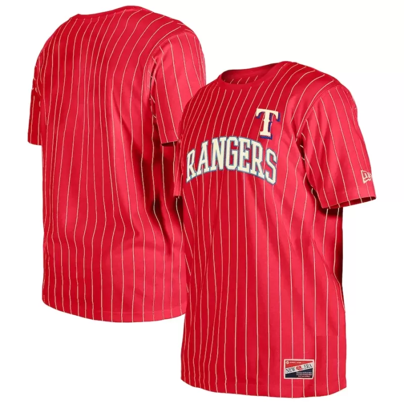 Men's Texas Rangers New Era Red Throwback Pinstripe T-Shirt Men's Texas Rangers New Era Red Throwback Pinstripe T-Shirt