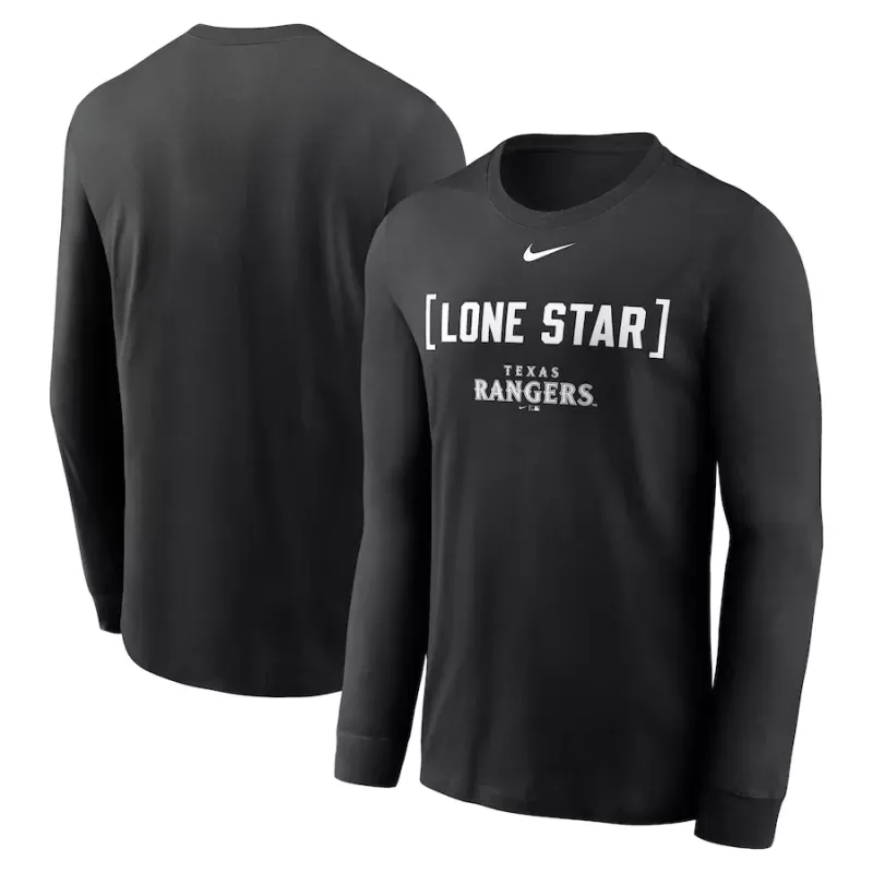 Men's Texas Rangers Nike Black Local Nickname Long Sleeve T-Shirt Men's Texas Rangers Nike Black Local Nickname Long Sleeve T-Shirt