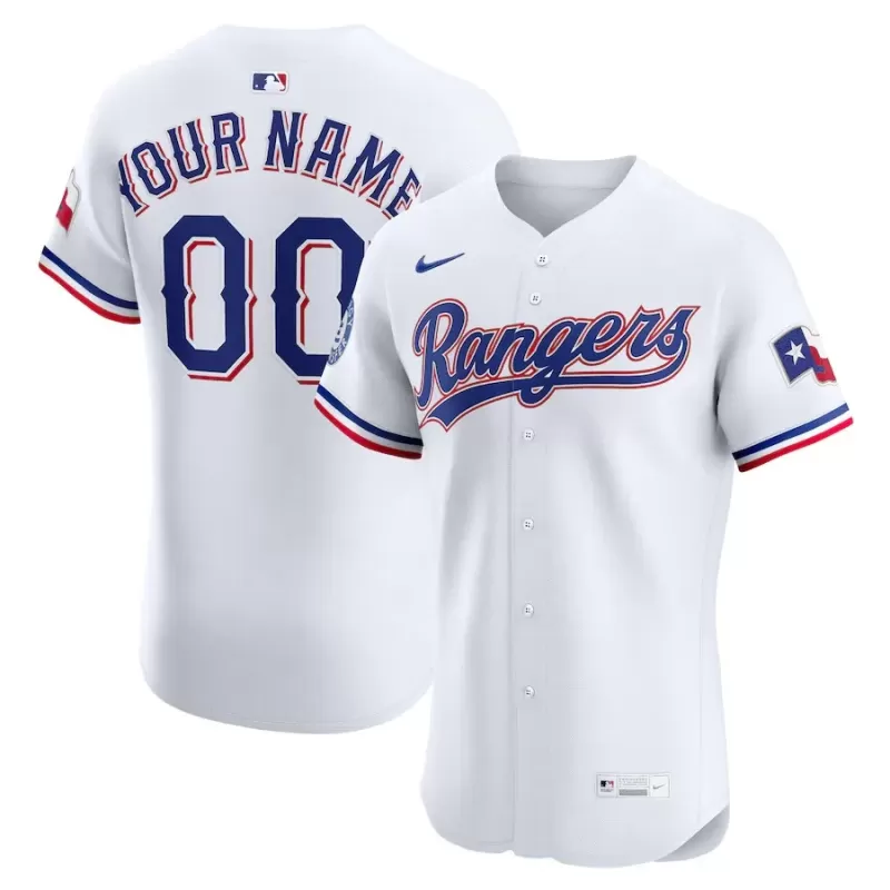 Men's Texas Rangers Nike White Home Elite Sponsor Patch Custom Jersey
