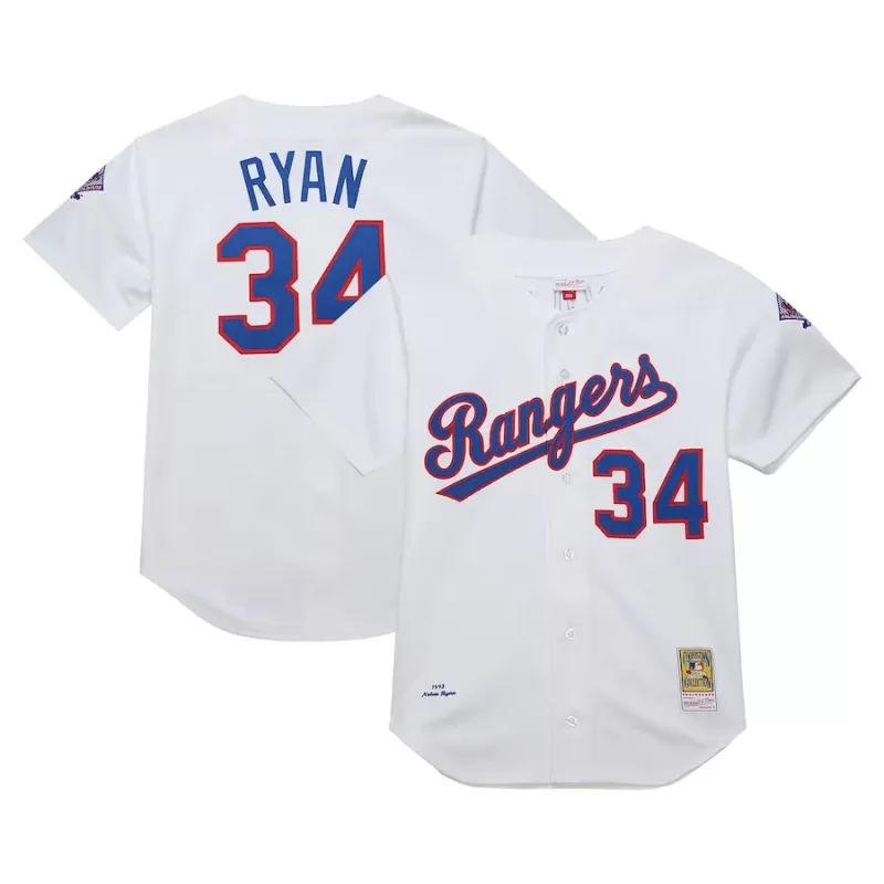 Men's Texas Rangers Nolan Ryan Mitchell & Ness White 1993 Cooperstown Collection Authentic Jersey Men's Texas Rangers Nolan Ryan Mitchell & Ness White 1993 Cooperstown Collection Authentic Jersey