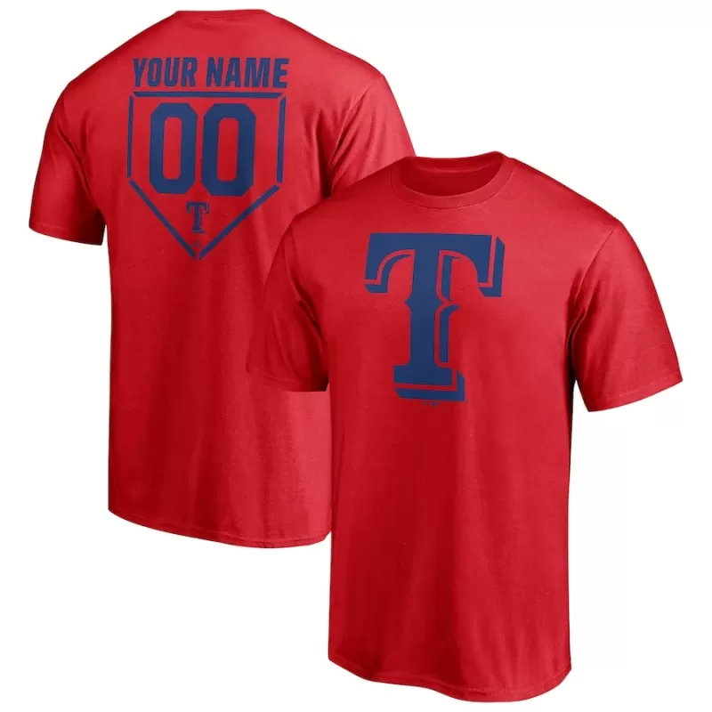 Men's Texas Rangers Red Personalized RBI Logo T-Shirt Men's Texas Rangers Red Personalized RBI Logo T-Shirt