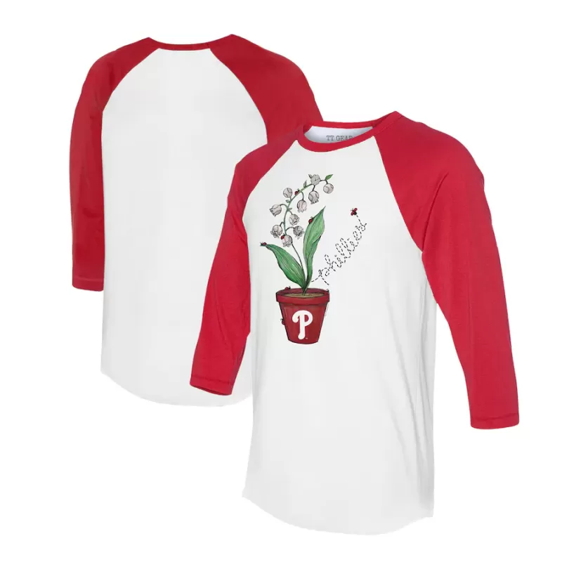 Unisex Philadelphia Phillies Tiny Turnip White/Red Lilies & Ladybugs 3/4-Sleeve Raglan T-Shirt Unisex Philadelphia Phillies Tiny Turnip White/Red Lilies & Ladybugs 3/4-Sleeve Raglan T-Shirt