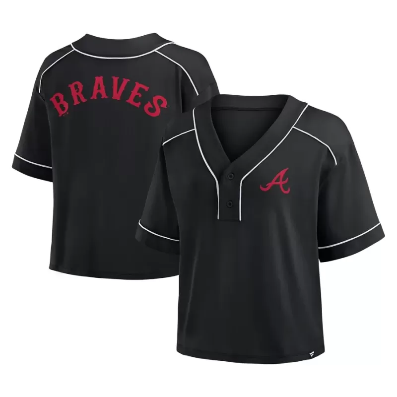 Women's Atlanta Braves Fanatics Black Oversized Champ Game Cropped V-Neck T-Shirt Women's Atlanta Braves Fanatics Black Oversized Champ Game Cropped V-Neck T-Shirt