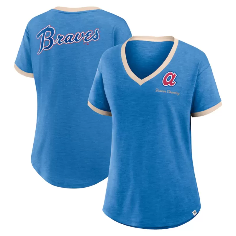 Women's Atlanta Braves Fanatics Royal Binge Worthy Stadium Slub V-Neck T-Shirt Women's Atlanta Braves Fanatics Royal Binge Worthy Stadium Slub V-Neck T-Shirt