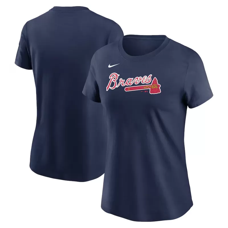 Women's Atlanta Braves Nike Navy Fuse Wordmark T-Shirt