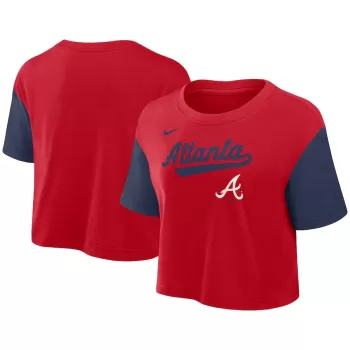 Women's Atlanta Braves Nike Red/Navy Script Cropped Performance T-Shirt Women's Atlanta Braves Nike Red/Navy Script Cropped Performance T-Shirt