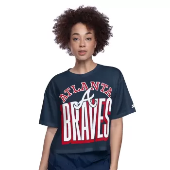 Women's Atlanta Braves Starter Navy Play the Ball Boxy Cropped T-Shirt Women's Atlanta Braves Starter Navy Play the Ball Boxy Cropped T-Shirt