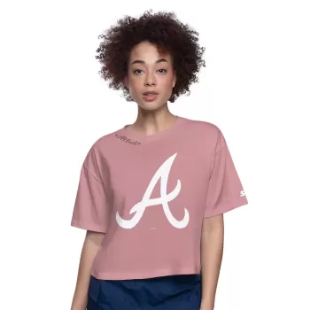 Women's Atlanta Braves Starter Pink Play the Ball Boxy Cropped T-Shirt Women's Atlanta Braves Starter Pink Play the Ball Boxy Cropped T-Shirt