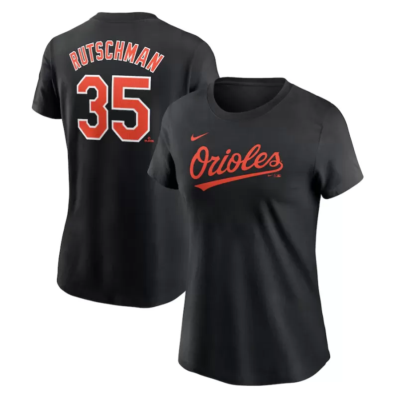 Women's Baltimore Orioles Adley Rutschman Nike Black Fuse Name & Number T-Shirt Women's Baltimore Orioles Adley Rutschman Nike Black Fuse Name & Number T-Shirt