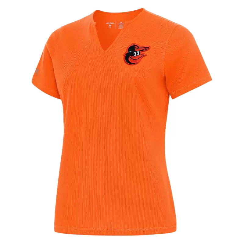 Women's Baltimore Orioles Antigua Orange Notch Neck T-Shirt Women's Baltimore Orioles Antigua Orange Notch Neck T-Shirt