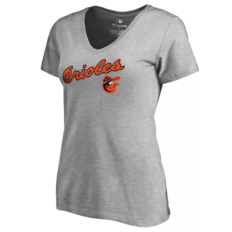 Women's Baltimore Orioles Ash Cooperstown Collection Wahconah V-Neck T-Shirt Women's Baltimore Orioles Ash Cooperstown Collection Wahconah V-Neck T-Shirt