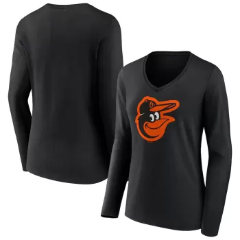Women's Baltimore Orioles Fanatics Black Official Logo V-Neck Long Sleeve T-Shirt