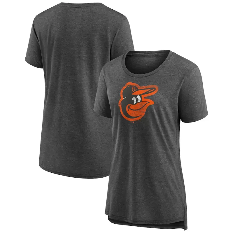 Women's Baltimore Orioles Gray Weathered Official Logo Tri-Blend T-Shirt Women's Baltimore Orioles Gray Weathered Official Logo Tri-Blend T-Shirt