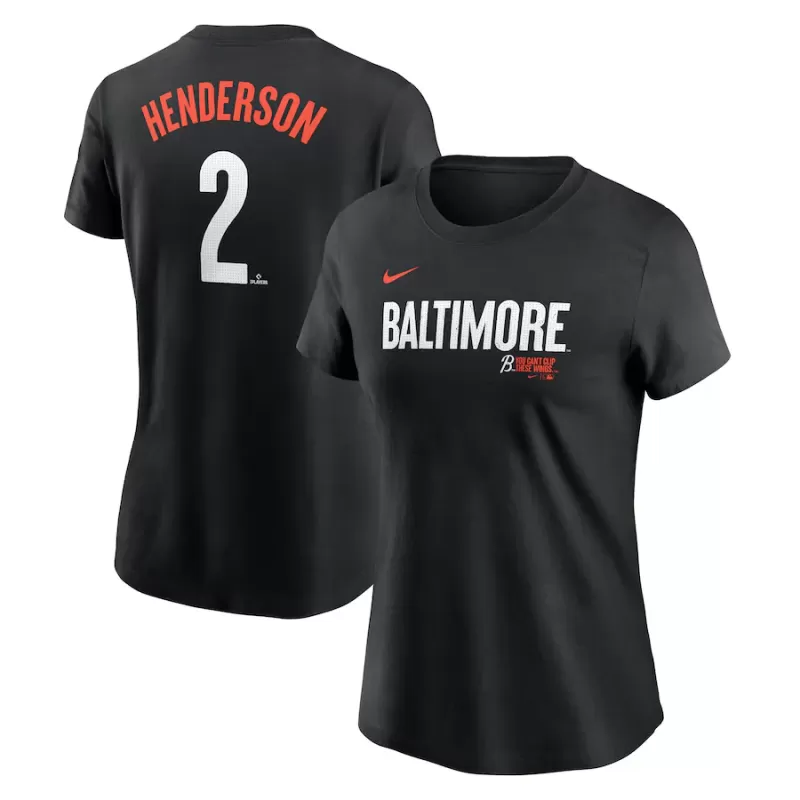 Women's Baltimore Orioles Gunnar Henderson Nike Black 2024 City Connect Fuse Player Name & Number T-Shirt Women's Baltimore Orioles Gunnar Henderson Nike Black 2024 City Connect Fuse Player Name & Number T-Shirt