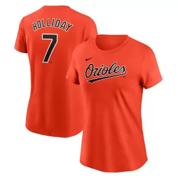 Women's Baltimore Orioles Jackson Holliday Nike Orange Fuse Name & Number T-Shirt Women's Baltimore Orioles Jackson Holliday Nike Orange Fuse Name & Number T-Shirt