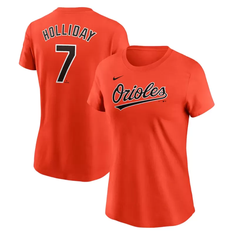Women's Baltimore Orioles Jackson Holliday Nike Orange Fuse Name & Number T-Shirt Women's Baltimore Orioles Jackson Holliday Nike Orange Fuse Name & Number T-Shirt