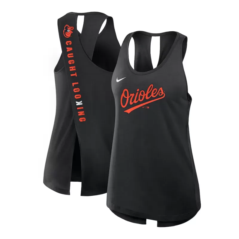 Women's Baltimore Orioles Nike Black Crisscross Performance Tank Top