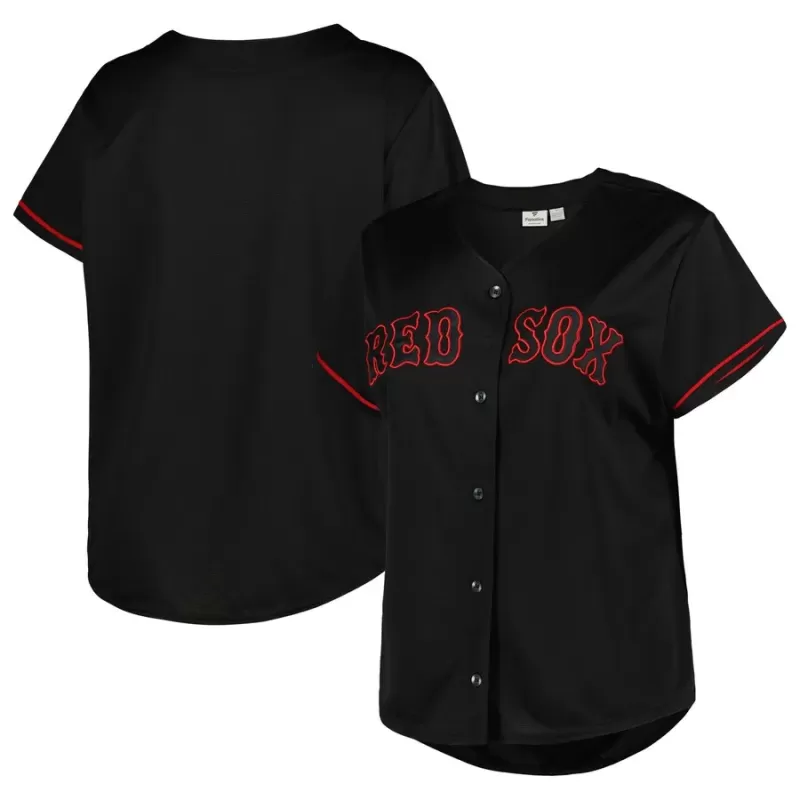 Women's Boston Red Sox Black Plus Size Pop Fashion Button-Up Jersey Women's Boston Red Sox Black Plus Size Pop Fashion Button-Up Jersey