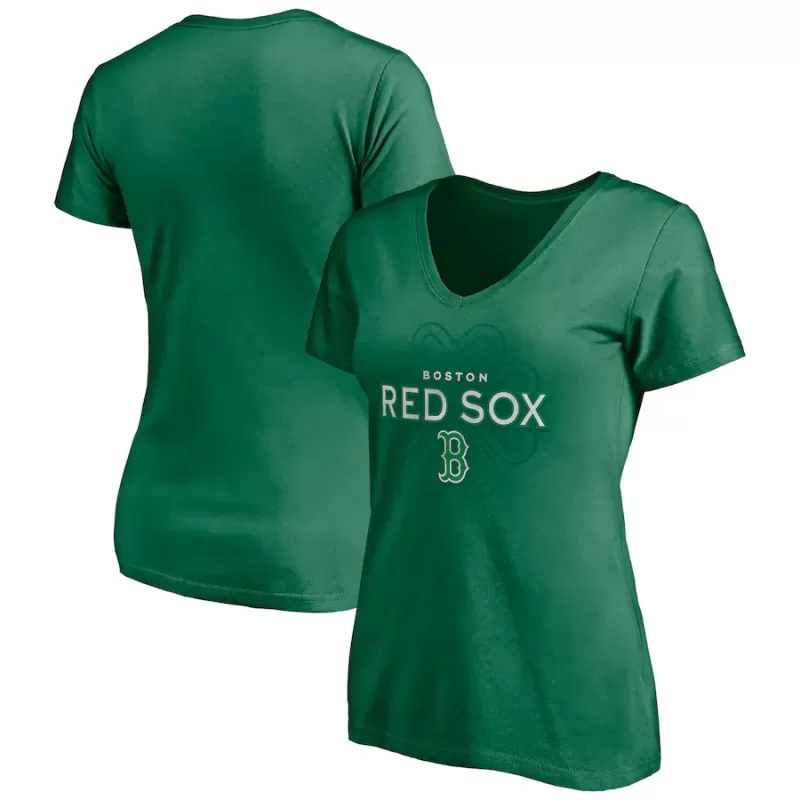 Women's Boston Red Sox Green Team Logo Celtic Knot V-Neck T-Shirt