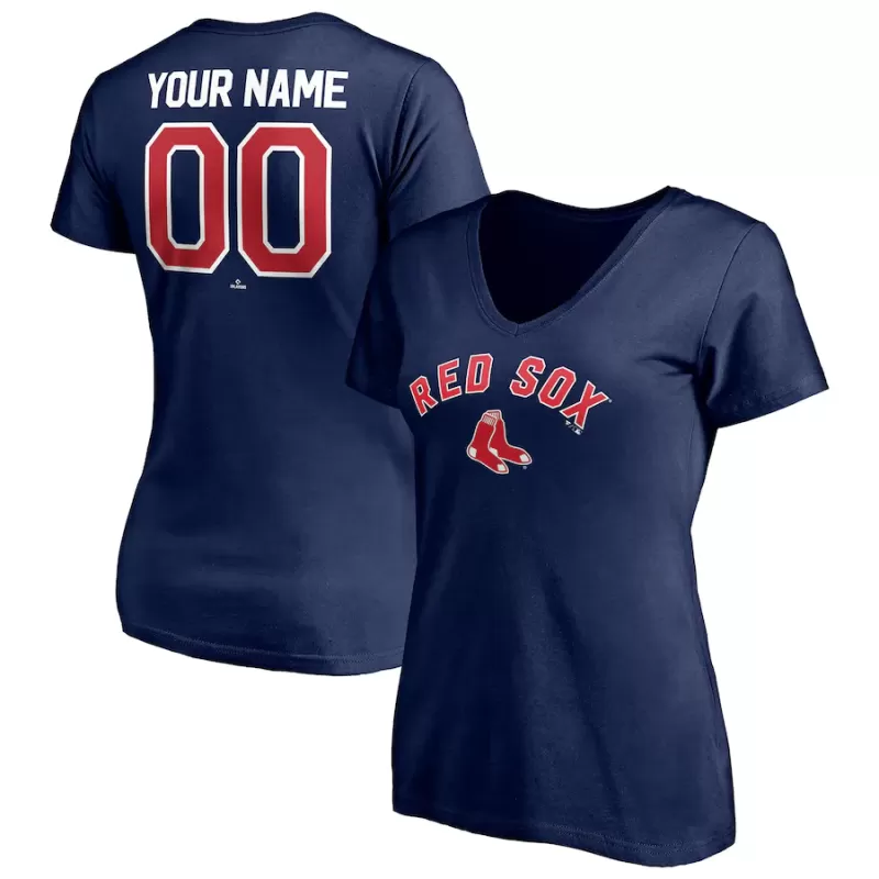 Women's Boston Red Sox Navy Personalized Winning Streak Name & Number V-Neck T-Shirt Women's Boston Red Sox Navy Personalized Winning Streak Name & Number V-Neck T-Shirt