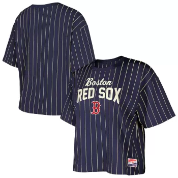 Women's Boston Red Sox New Era Navy Cooperstown Collection Multiplier Pinstripe Cropped T-Shirt Women's Boston Red Sox New Era Navy Cooperstown Collection Multiplier Pinstripe Cropped T-Shirt