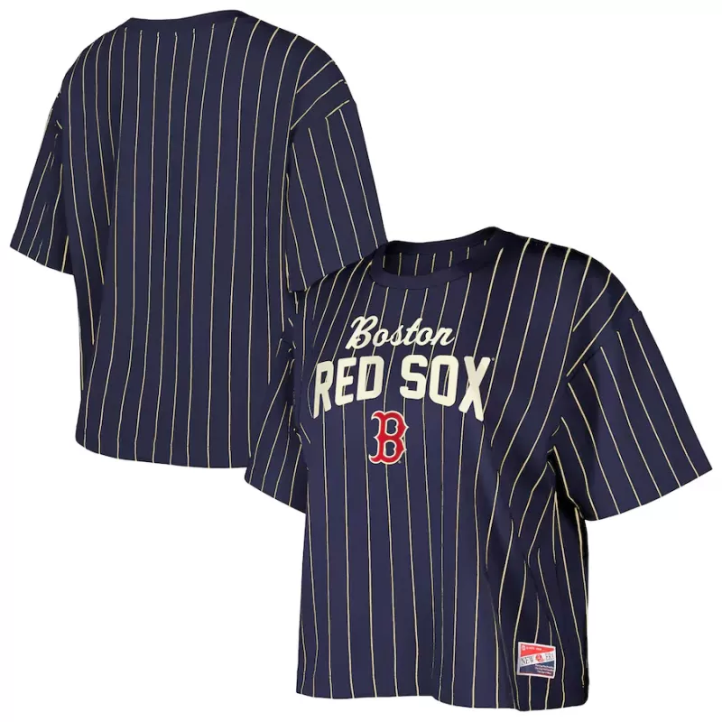 Women's Boston Red Sox New Era Navy Cooperstown Collection Multiplier Pinstripe Cropped T-Shirt Women's Boston Red Sox New Era Navy Cooperstown Collection Multiplier Pinstripe Cropped T-Shirt