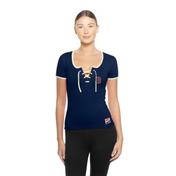 Women's Boston Red Sox New Era Navy Throwback Lace Up T-Shirt Women's Boston Red Sox New Era Navy Throwback Lace Up T-Shirt