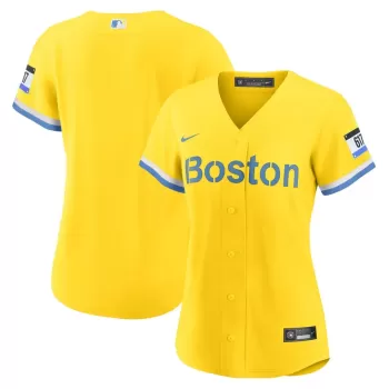Women's Boston Red Sox Nike Gold/Light Blue City Connect Replica Jersey Women's Boston Red Sox Nike Gold/Light Blue City Connect Replica Jersey