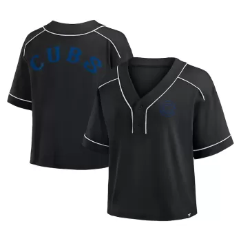 Women's Chicago Cubs Fanatics Black Oversized Champ Game Cropped V-Neck T-Shirt Women's Chicago Cubs Fanatics Black Oversized Champ Game Cropped V-Neck T-Shirt