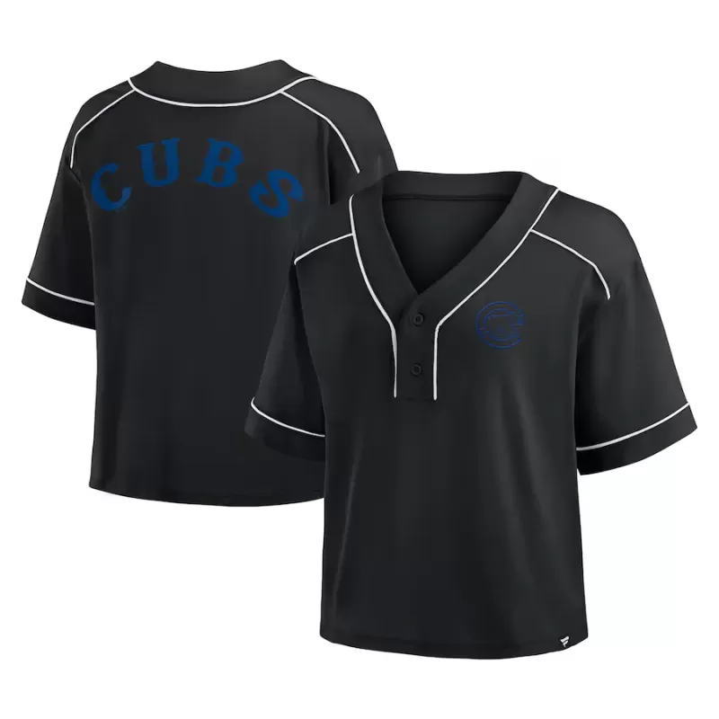 Women's Chicago Cubs Fanatics Black Oversized Champ Game Cropped V-Neck T-Shirt Women's Chicago Cubs Fanatics Black Oversized Champ Game Cropped V-Neck T-Shirt