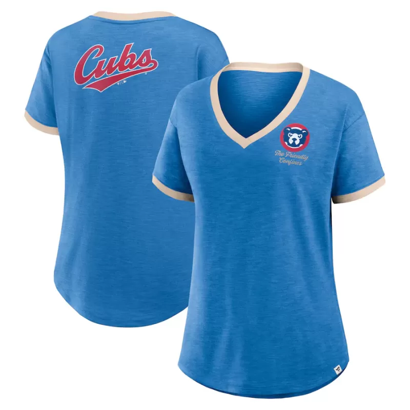 Women's Chicago Cubs Fanatics Royal Binge Worthy Stadium Slub V-Neck T-Shirt Women's Chicago Cubs Fanatics Royal Binge Worthy Stadium Slub V-Neck T-Shirt