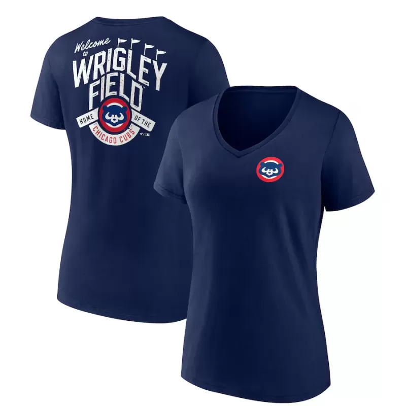 Women's Chicago Cubs Navy Hometown Collection Wrigley V-Neck T-Shirt Women's Chicago Cubs Navy Hometown Collection Wrigley V-Neck T-Shirt