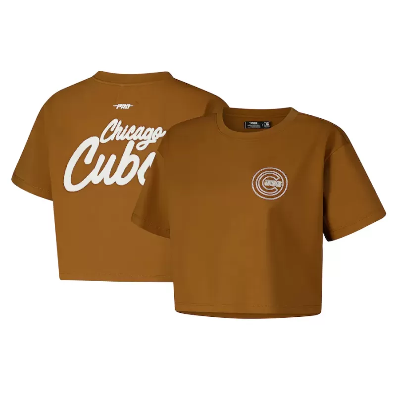 Women's Chicago Cubs Pro Standard Brown Paint The City Cropped Boxy T-Shirt Women's Chicago Cubs Pro Standard Brown Paint The City Cropped Boxy T-Shirt