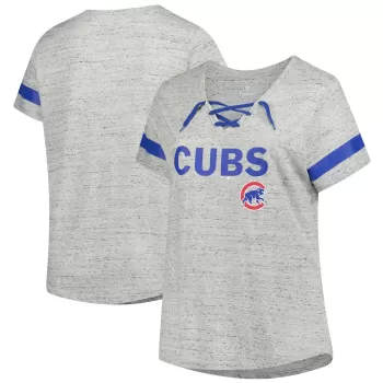 Women's Chicago Cubs Profile Heather Gray Raglan Lace-Up Fleck T-Shirt Women's Chicago Cubs Profile Heather Gray Raglan Lace-Up Fleck T-Shirt