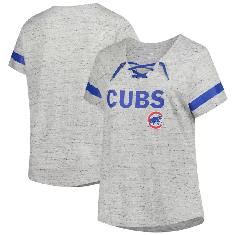 Women's Chicago Cubs Profile Heather Gray Raglan Lace-Up Fleck T-Shirt Women's Chicago Cubs Profile Heather Gray Raglan Lace-Up Fleck T-Shirt