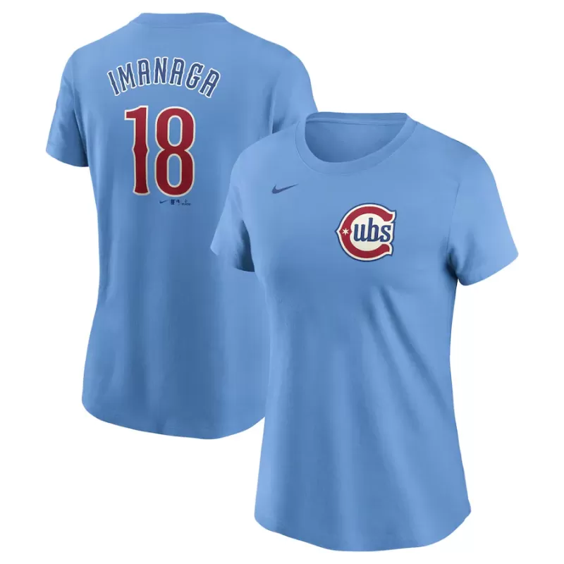 Women's Chicago Cubs Shōta Imanaga Nike Baby Blue Fuse Name & Number T-Shirt Women's Chicago Cubs Shōta Imanaga Nike Baby Blue Fuse Name & Number T-Shirt