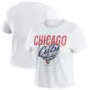Women's Chicago Cubs WEAR by Erin Andrews White Distressed Cropped Baby T-Shirt