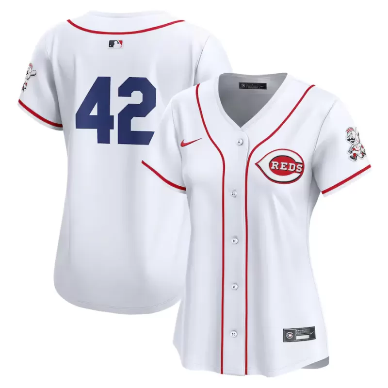 Women's Cincinnati Reds Nike White 2024 Jackie Robinson Day Home Limited Jersey Women's Cincinnati Reds Nike White 2024 Jackie Robinson Day Home Limited Jersey