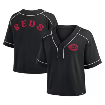 Women's Cincinnati Reds Fanatics Black Oversized Champ Game Cropped V-Neck T-Shirt Women's Cincinnati Reds Fanatics Black Oversized Champ Game Cropped V-Neck T-Shirt