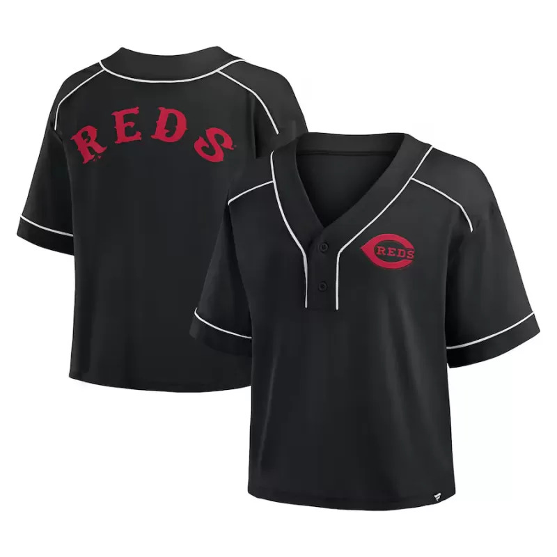 Women's Cincinnati Reds Fanatics Black Oversized Champ Game Cropped V-Neck T-Shirt Women's Cincinnati Reds Fanatics Black Oversized Champ Game Cropped V-Neck T-Shirt