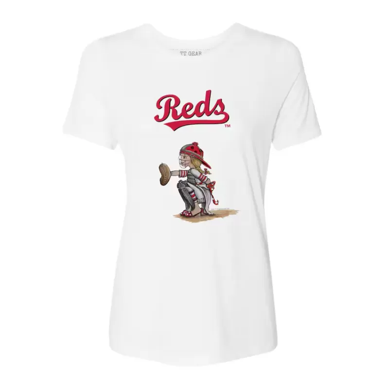 Women's Cincinnati Reds Tiny Turnip White Kate the Catcher T-Shirt Women's Cincinnati Reds Tiny Turnip White Kate the Catcher T-Shirt