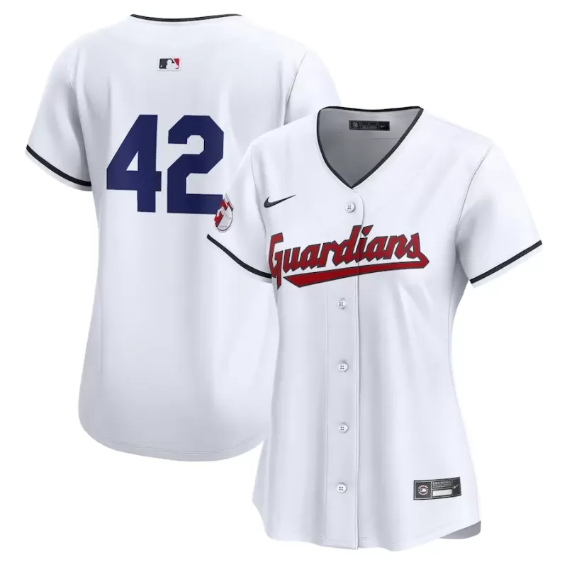 Women's Cleveland Guardians Nike White 2024 Jackie Robinson Day Home Limited Jersey Women's Cleveland Guardians Nike White 2024 Jackie Robinson Day Home Limited Jersey