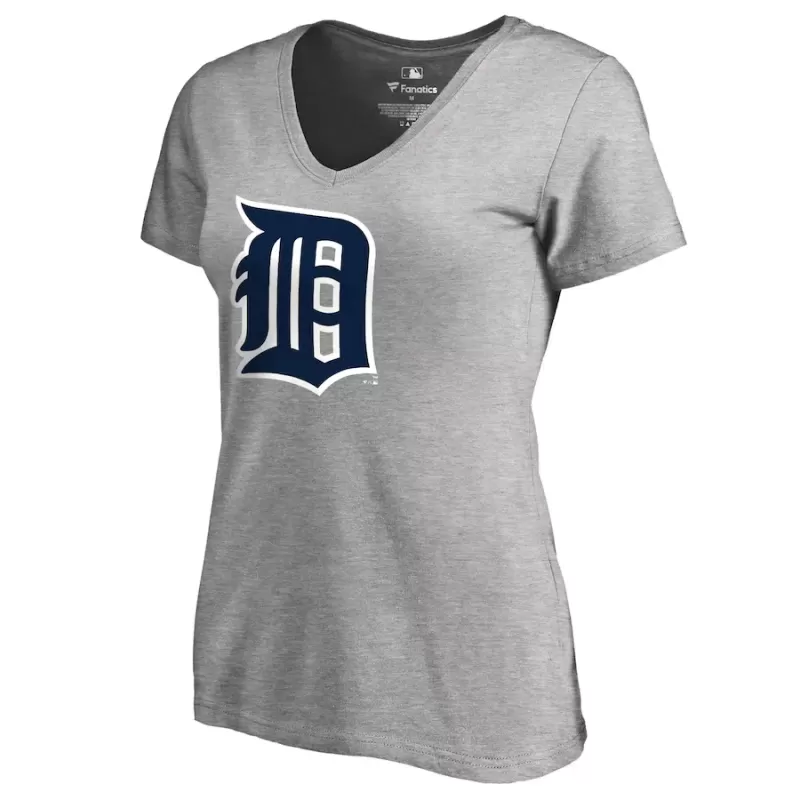 Women's Detroit Tigers Ash Forbes V-Neck T-Shirt Women's Detroit Tigers Ash Forbes V-Neck T-Shirt