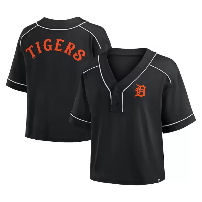 Women's Detroit Tigers Fanatics Black Oversized Champ Game Cropped V-Neck T-Shirt