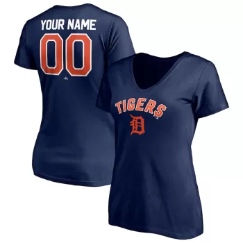 Women's Detroit Tigers Navy Personalized Winning Streak Name & Number V-Neck T-Shirt Women's Detroit Tigers Navy Personalized Winning Streak Name & Number V-Neck T-Shirt